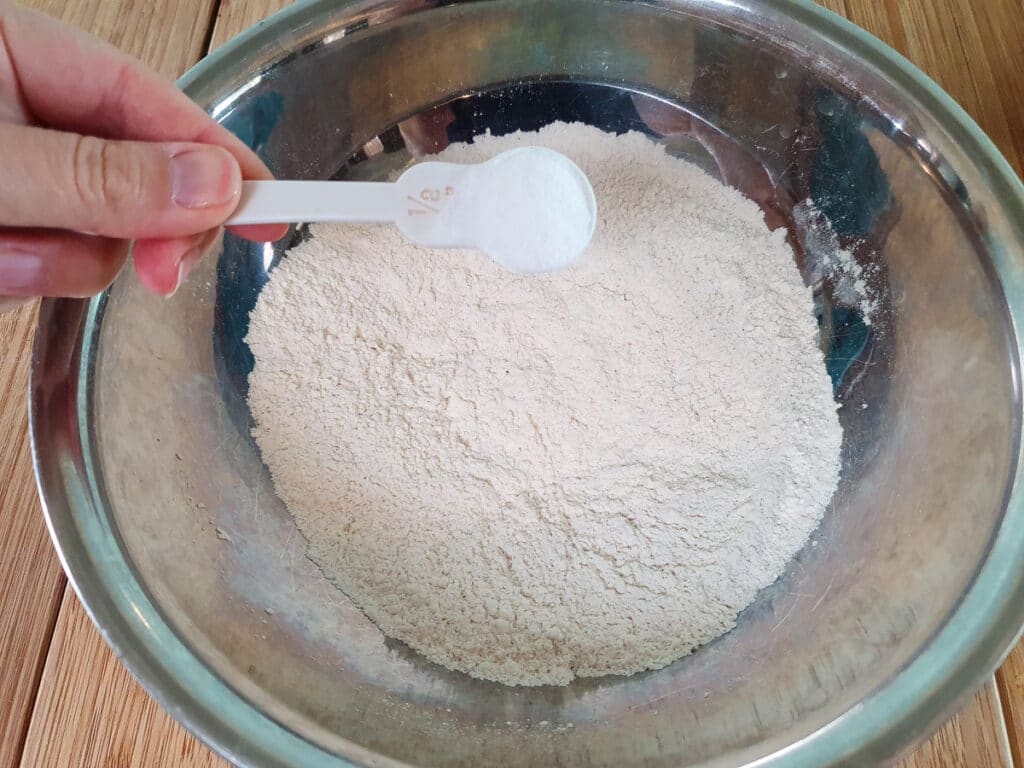 Banana pikelets 4 Adding baking powder.