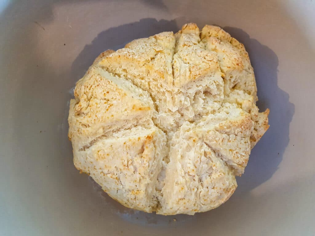 Baked damper in Dutch oven.
