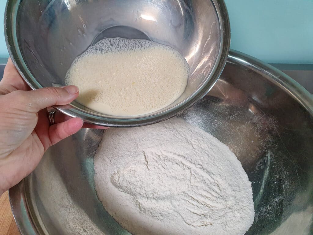 Pikelets 9 Adding whisked milk and egg to dry ingredients
