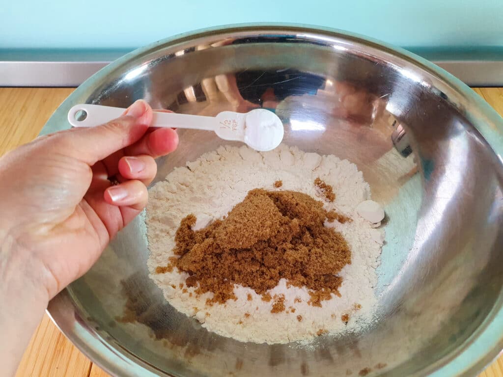 Adding baking soda.