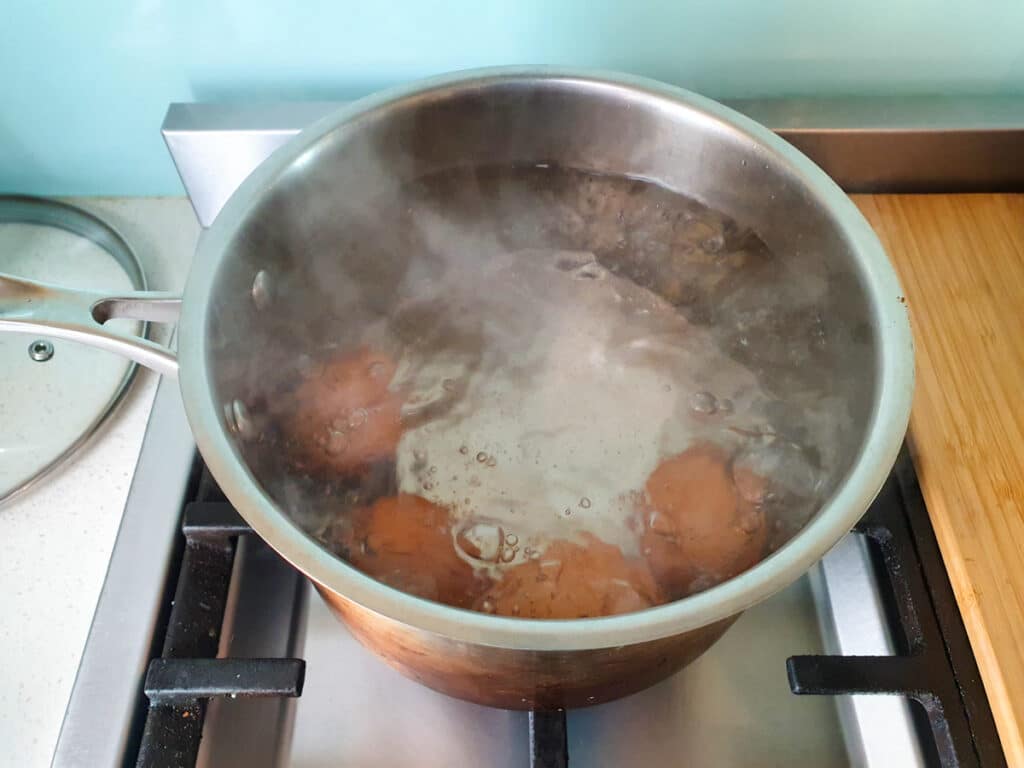 Picnic Charcuterie Board 3 Boiling eggs.