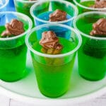Close up jelly cups on a plate.
